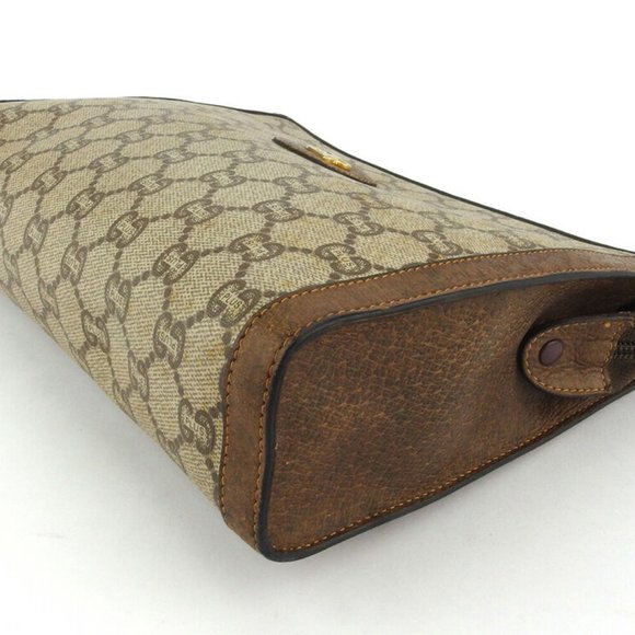 GUCCI clutch bag GG plus beige PVC �~ leather Auth used T18207 - Picture 4 of 8